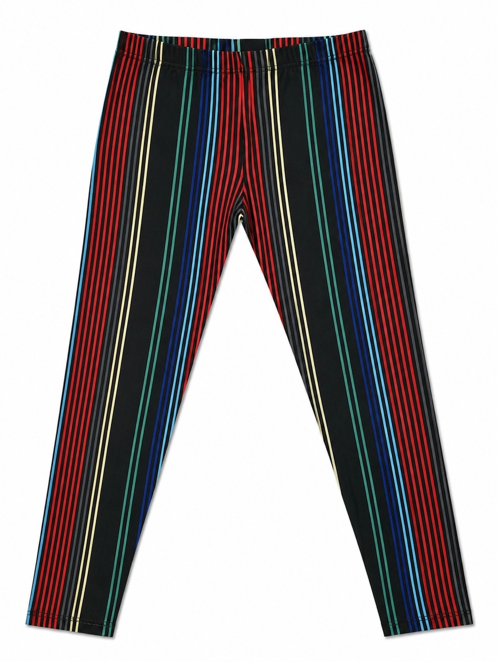 Womens Black Multicolor Vertical Striped Pull On Leggings 27" Inseam